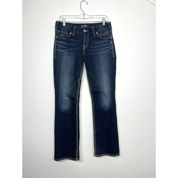 Silver Jeans Suki Slim Bootcut Size 28x31 Mid Rise Medium Blue Flap Pockets - Picture 1 of 12